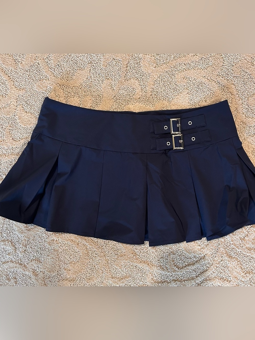 Halara Women's Navy Pleated Mini Skirt with Buckle Detail